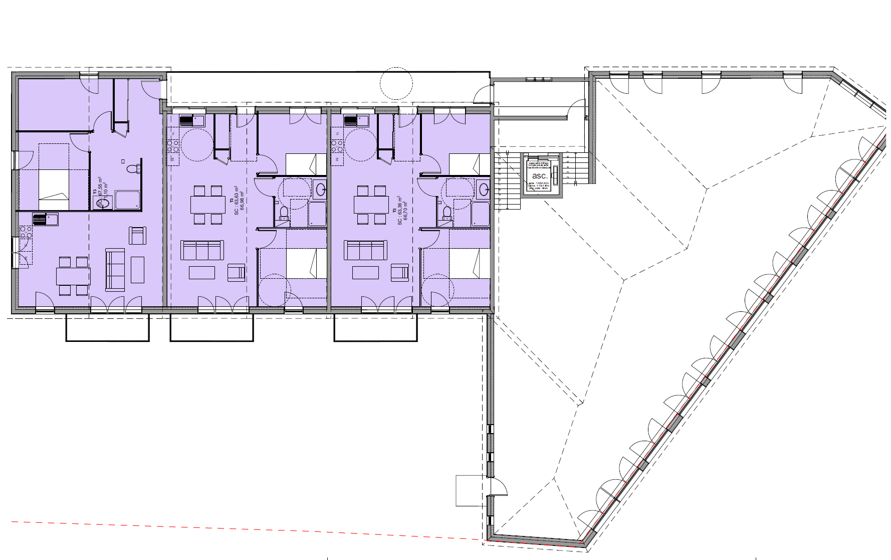 Plan 2eme étage collectif projet Clémenceau - Yvetot 76190
