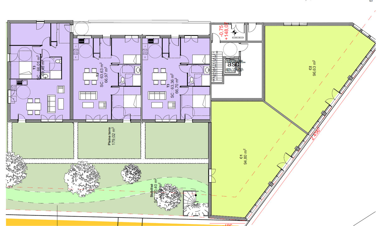 Plan RDC collectif projet Clémenceau - Yvetot 76190